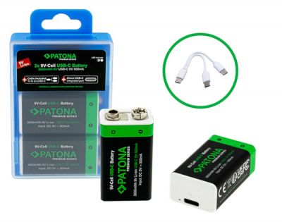 Battery 6F22 (Krona) 3600mWh Li-ion 9V ( 2pcs., with integrated charger USB-C)  ― DELTAMOBILE