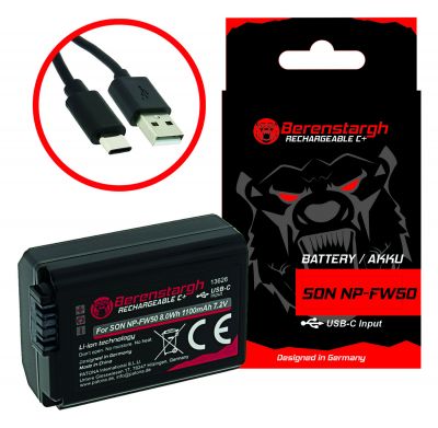Berenstargh Battery with USB-C Input for Sony NP-FW50 NEX.3 NEX.3C NEX.5 NEX.5A RX1R III DSC-RX1RM3 — Patona