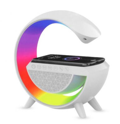 LED RGB lamp with wireless charger, FM radio, bluetooth speaker, USB, AUX ― DELTAMOBILE