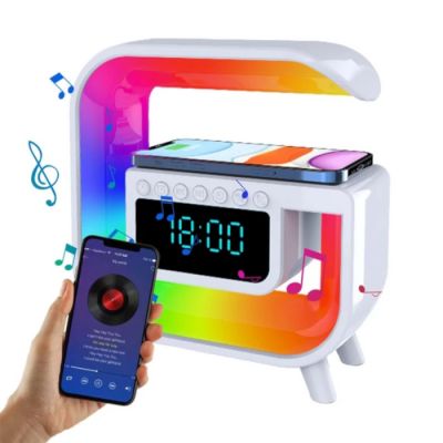 LED RGB lamp with wireless charger, FM radio, bluetooth speaker, USB, AUX - LXA3 ― DELTAMOBILE