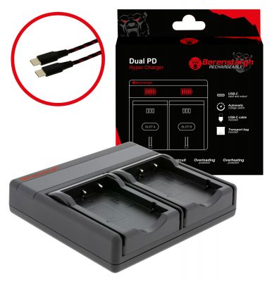 Berenstargh Dual PD Hyper Charger for Fuji NP-40 SLB-0837 Klic-5000 USB-C in/out Power Bank Function — Patona