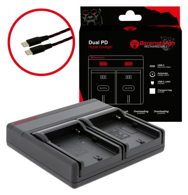 Berenstargh Dual PD Hyper Charger for Sony NP-FM50 VW-VBD1 BN-V607U USB-C in/out Power Bank Function — Patona