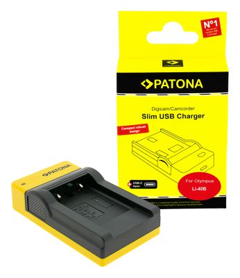 PATONA Slim USB lādētājs ar USB-C ieeju Olympus Li-40B Li-42B Nikon EN-EL10 — Patona