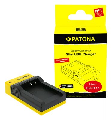 Зарядное устройство PATONA Slim USB с USB-C входом для Nikon EN-EL12 Coolpix AW100 AW1100 S6300 S8000 S9500 — Patona