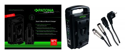 PATONA Premium dubultais V-stiprinājuma lādētājs Sony BP-95W BP-GL65 BP-190WS ar 4 kontaktu XLR kabeli — Patona