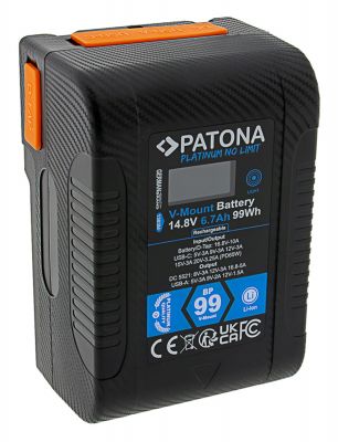 PATONA Platinum V-stiprinājuma baterija BP-99W PD65 99Wh USB-C USB-A 2xD-Tap DC-out ieskaitot cieto korpusu — Patona