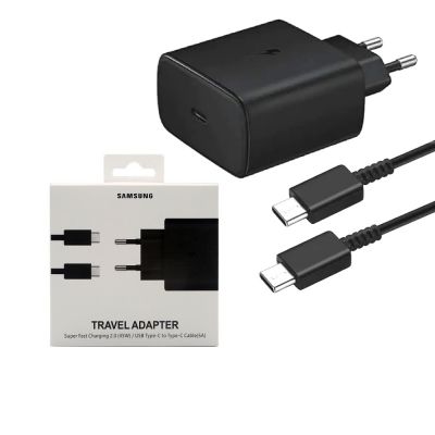 Travel charger Samsung EP-TA845EBE +USB C/C 5A cable (45W, black)  ― DELTAMOBILE