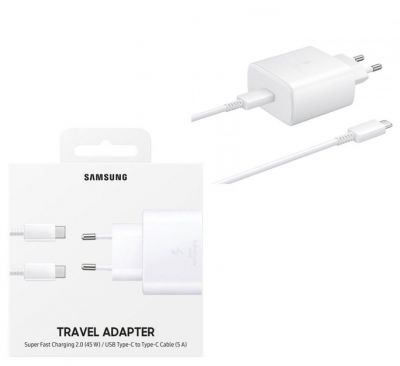 Travel charger Samsung EP-TA845EWE +USB C/C 5A cable (45W, white)  ― DELTAMOBILE