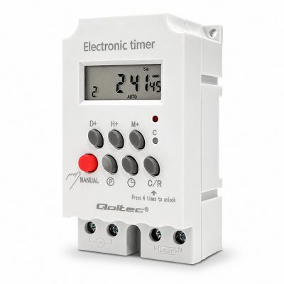 Qoltec elektroniskais taimeris PC0629 DIN sliedei | LCD