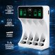 Qoltec Battery Charger for Ni-MH type R03 AAA R6 AA | LCD | USB-C cable | White