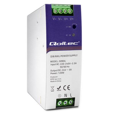 Qoltec Industrial DIN dzelzceļa barošanas avots | 120W | 24V | 5A