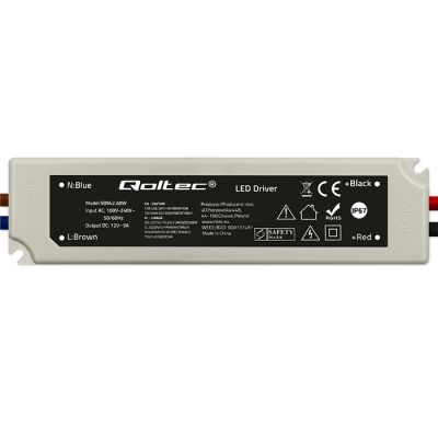 Драйвер светодиодов Qoltec IP67 60W | 12V | 5A | Водонепроницаемый | Белый