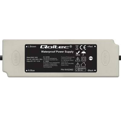 Драйвер светодиодов Qoltec IP67 150W | 12V | 12.5A | Водонепроницаемый | Белый