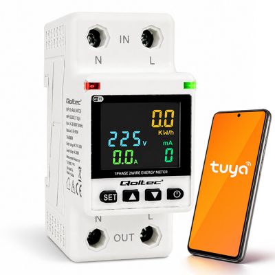 Qoltec vienfāzes elektroniskais vatmetrs | Enerģijas patēriņa mērītājs | DIN35 | Tālvadības pults | Mērījumu vēsture | Wi-Fi | TUYA | Viedā dzīve