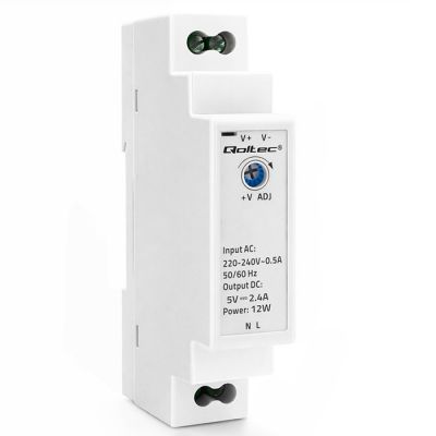 Qoltec DIN dzelzceļa barošanas avots | 12W | 5V | 2.4A
