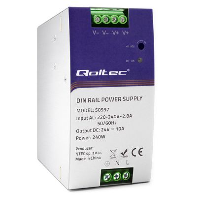 Qoltec DIN dzelzceļa barošanas avots | 240W | 24V | 10A