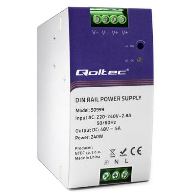 Qoltec DIN dzelzceļa barošanas avots | 240W | 48V | 5A