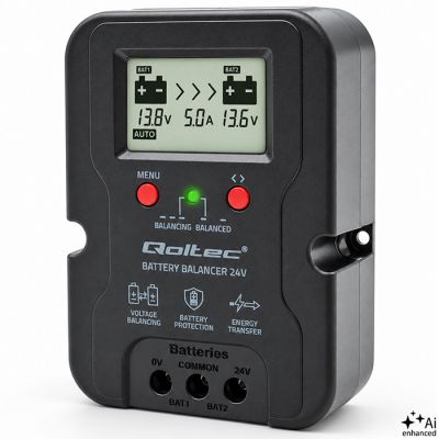 Qoltec Балансировщик напряжения для аккумуляторов 24V 2 x 12V | 5A | AGM GEL LiFePO4 | LCD
