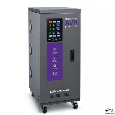 Qoltec Трёхфазный стабилизатор напряжения AVR MULTIPROTECTION | 30kVA | Точность ± 3% | 3-фазный сервомотор | LCD | Экспертная линия