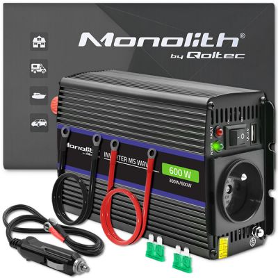 Преобразователь напряжения Qoltec Monolith 600 MS Wave | 12V до 230V | 300/600W| USB