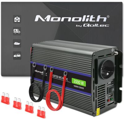 Qoltec Monolith sprieguma pārveidotājs 2000 MS Wave |12V līdz 230V | 1000/2000W | USB