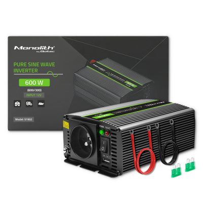 Qoltec tīrā sinusa viļņu invertors monolīts| 300W | 600W | 12V līdz 230V