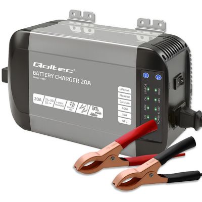 Qoltec Smart Monolith lādētājs LiFePO4 AGM GEL SLA baterijām | 20A | 24V