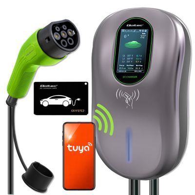 Зарядная станция Qoltec EV Type2 | 22 кВт | Wi-Fi| LCD | RFID | 3 фазы | Настенный бокс | 5м