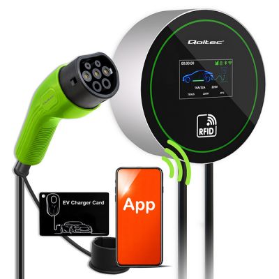 Зарядная станция Qoltec EV Type2 | 22 кВт | Wi-Fi| LCD | RFID | 3 фазы | Настенный бокс | 5м