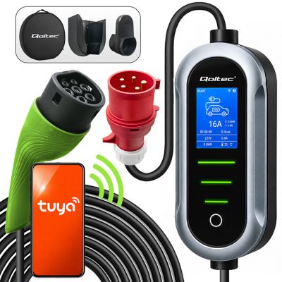 Зарядное устройство Qoltec Mobile EV с регулировкой 2in1 Type 2 | 11 кВт | 400В | CEE 32A | Wi-Fi | TUYA | SMART LIFE | LCD | Портативный | 5м