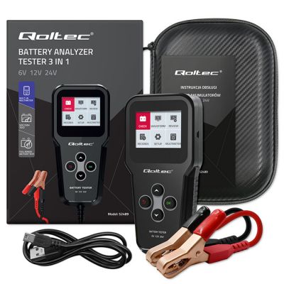 Qoltec Digital Battery Analyzer Tester 3-в-1 с ЖК-дисплей и многоязычным 6V | 12V | 24V | 10Ah-200Ah