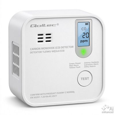 Qoltec Certified wireless Carbon monoxide (CO) sensor with battery | sensor service life 10 years | alarm 85dB | LED