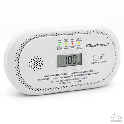 Qoltec Certified Wireless Carbon Monoxide (CO) Detector | CO detector | 10-year sensor life | 85dB alarm | LCD | LEDs