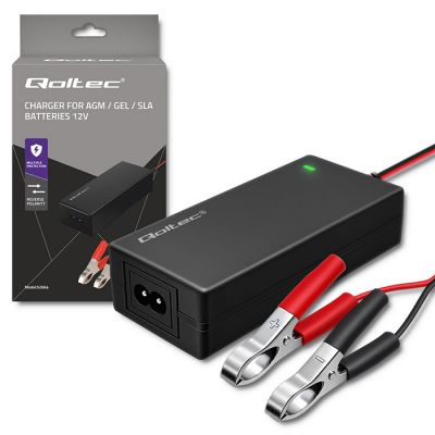 Qoltec automātiskais lādētājs AGM GEL STD baterijām | 12V lādētājs | 4A | 48W | LED | 1,8m kabelis