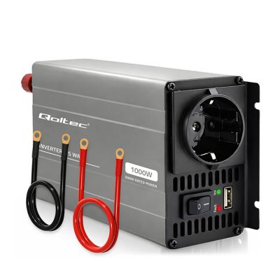Преобразователь напряжения Qoltec MS | 12V до 230V | 500/1000W | USB | Совместим с LiFePO4, GEL и AGM батареями