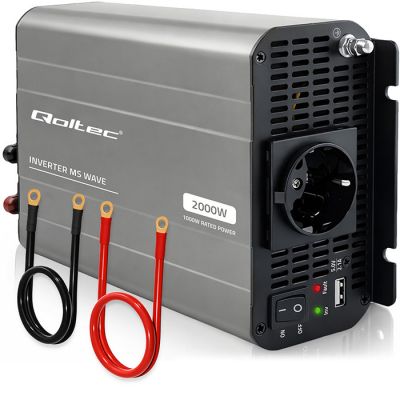 Преобразователь напряжения Qoltec MS Wave | 12V до 230V | 1000/2000W | USB | Совместим с LiFePO4, GEL и AGM батареями