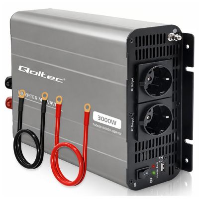 Преобразователь напряжения Qoltec MS Wave | 12V на 230V | 1500/3000W | USB | Совместим с батареями LiFePO4, GEL и AGM