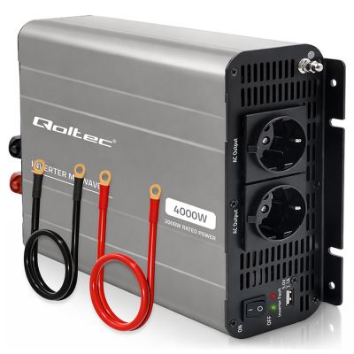 Qoltec MS viļņu sprieguma pārveidotājs | 12V līdz 230V | 2000/4000W | USB | Saderīgs ar LiFePO4, GEL un AGM baterijām