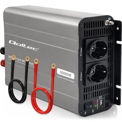 Преобразователь напряжения Qoltec MS | 12V до 230V | 2500/5000W | USB | Совместим с LiFePO4, GEL и AGM батареями