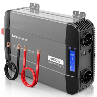 Qoltec Pure Sine Wave Inverter | 12V to 230V | 2000/4000W | LCD | USB | USC-C | Compatible with LiFePO4 GEL AGM