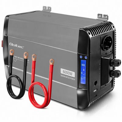 Инвертор Qoltec Pure Sine Wave | 12V до 230V | 3000/6000W | LCD | USB | USC-C | Совместим с LiFePO4 GEL AGM