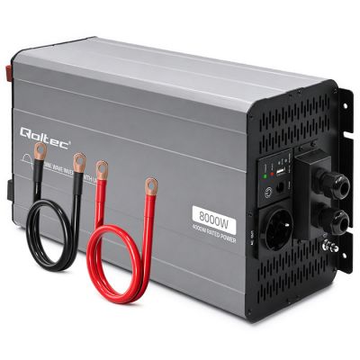 Инвертор Qoltec Pure Sine Wave с ИБП | 12V до 230V | 4000/8000W | USB | Совместим с LiFePO4 GEL AGM