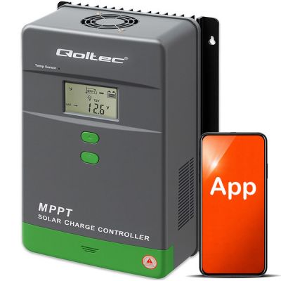Qoltec saules uzlādes kontrolieris MPPT ar temperatūras sensoru 80A | 12V / 24V | LCD | Bluetooth | APP | GEL | LiFePO4