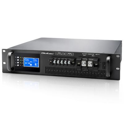 Qoltec Pure Sine Wave UPS priekš RACK | 5kVA | 5000W | PF 1.0 | LCD | EPO | USB | Tiešsaistē | Savietojams ar LiFePO4, AGM un GEL baterijām