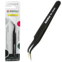 Curved tweezers BAKU BK-15 ESD with black antistatic coating ― DELTAMOBILE