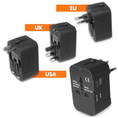 Plug adapter UK/EU/US/AU universal + usb/usb-c charger (2.4A) ― DELTAMOBILE