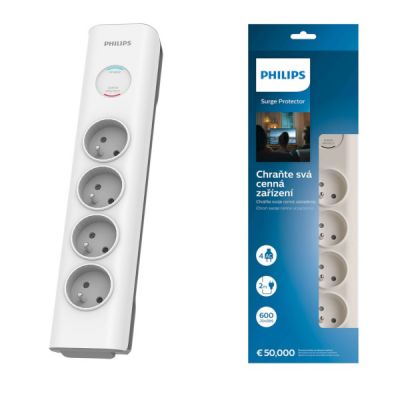 Extension cord PHILIPS with surge protection (4x220V, 2m, LED, SPN7040WA/60 ) ― DELTAMOBILE